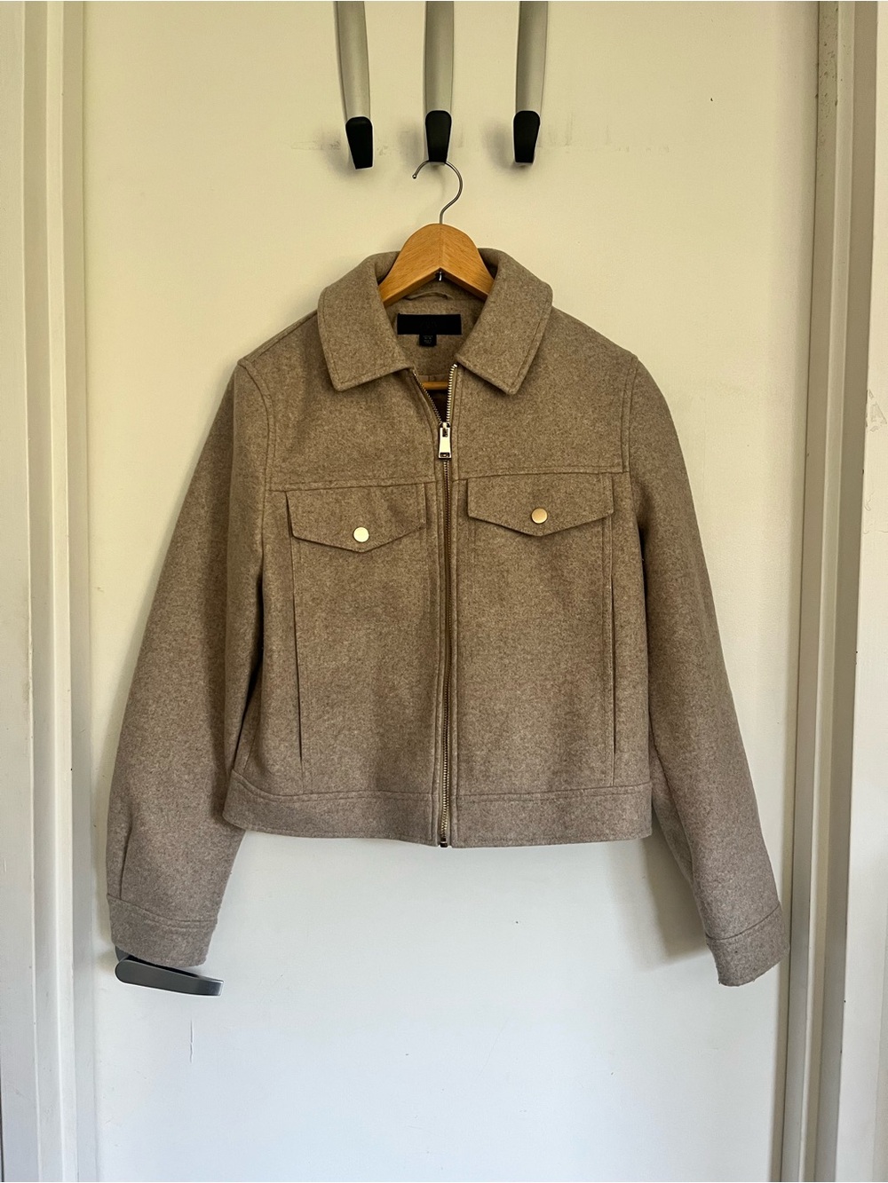Zara Taupe Wool-Blend Zip Front Jacket